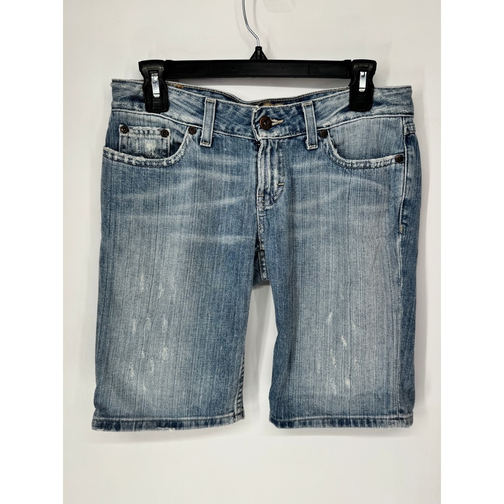 BKE Denim Bermuda Shorts Womens 27 Light Blue Good Distressed Embroidered 3011